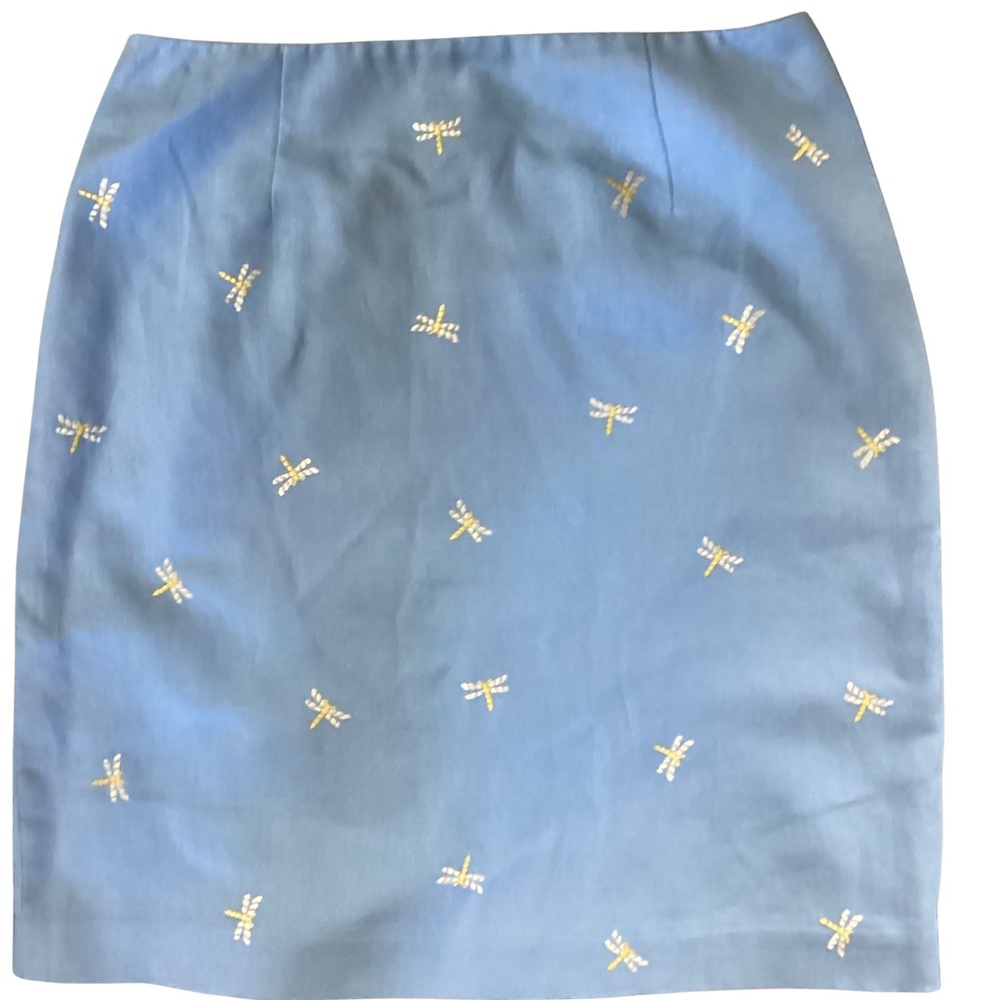 Talbots Blue Pencil Skirt with Embroidered Dragonfly Accents